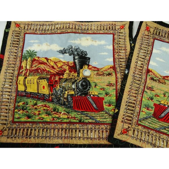 Train Locomotive Pillow Shams Pair Square Railroad Decor 16x16in - Picture 2 of 6